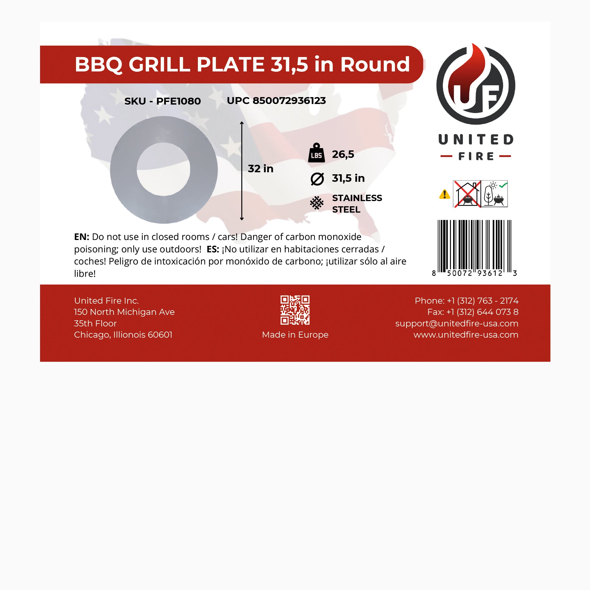 BBQ Grill Plate Round Stainless Steel for Fire Pit