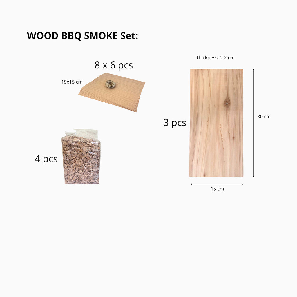 Wood BBQ Smoke Set - Hickory Wood chips, Wraps, Beechwood Planks